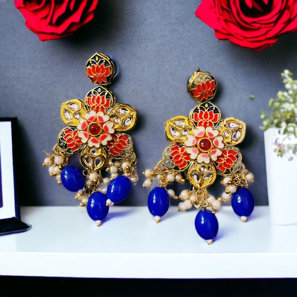 TRADITIONAL ROYAL BLUE KUNDAN SET