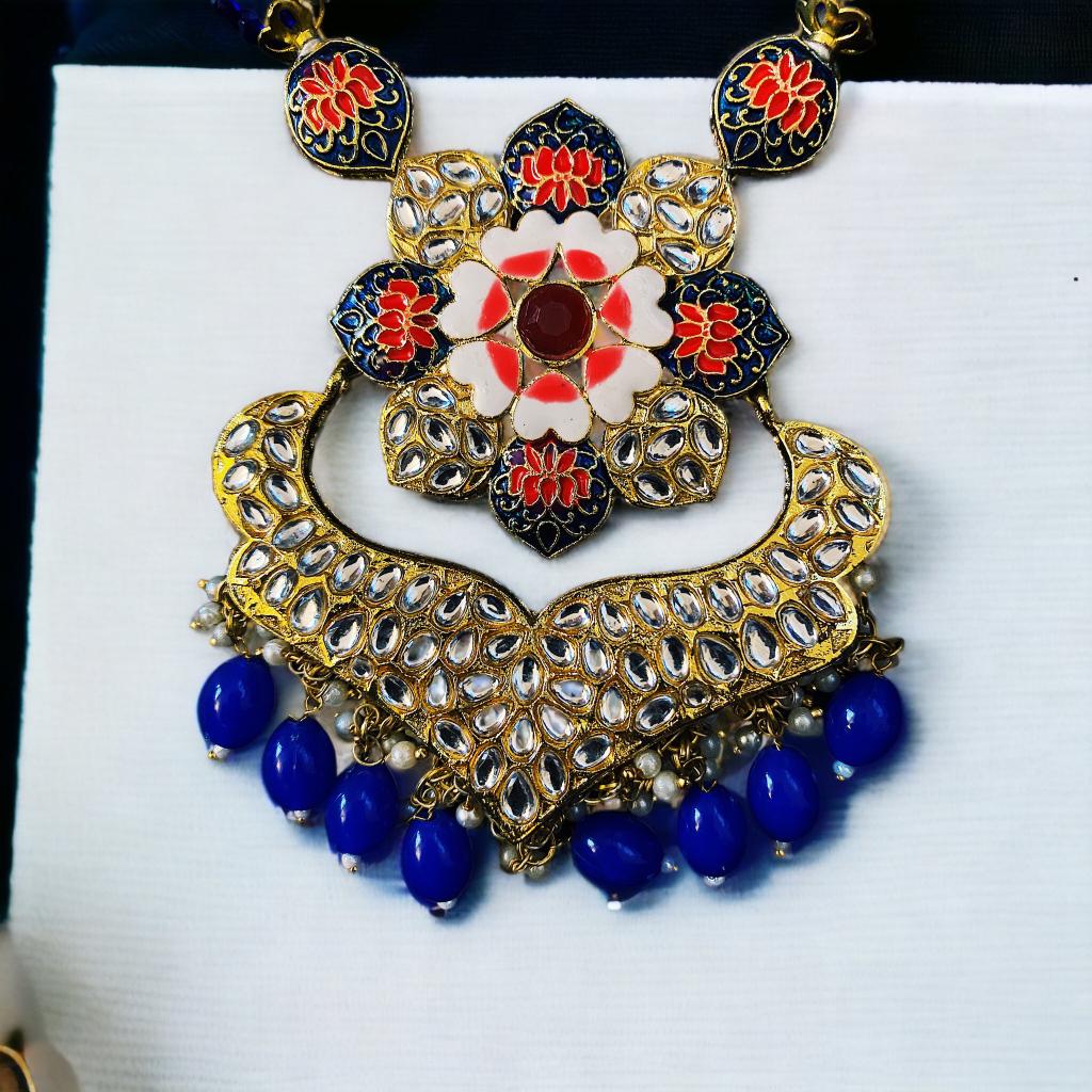 TRADITIONAL ROYAL BLUE KUNDAN SET