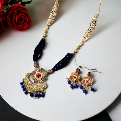 TRADITIONAL ROYAL BLUE KUNDAN SET