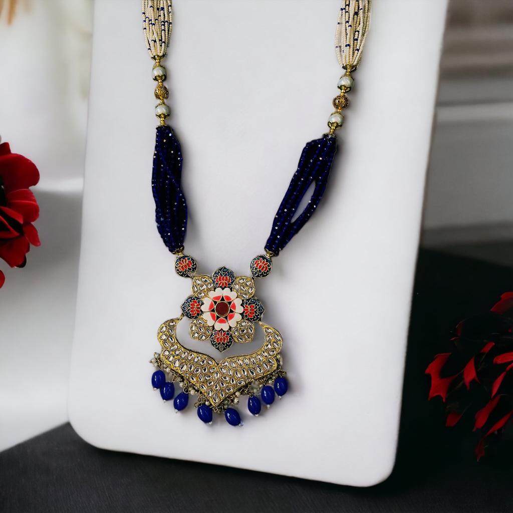 TRADITIONAL ROYAL BLUE KUNDAN SET