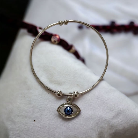 SILVER PLAIN EVIL EYE BRACELET