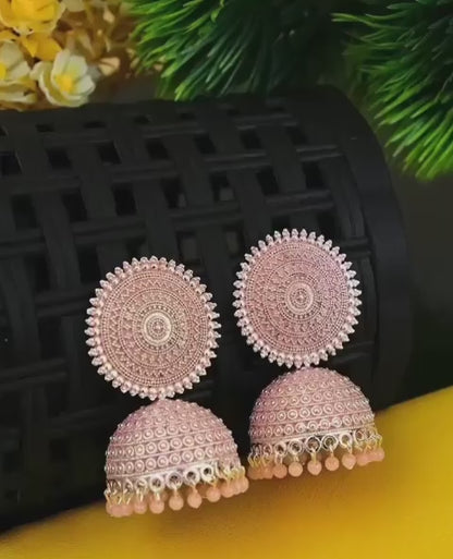 PASTEL PINK  BEADED FLORAL JHUMKA